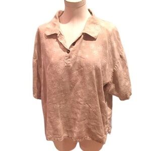 Kiko Linen Polo Short Sleeve Top  Tan & Cream  - O/S